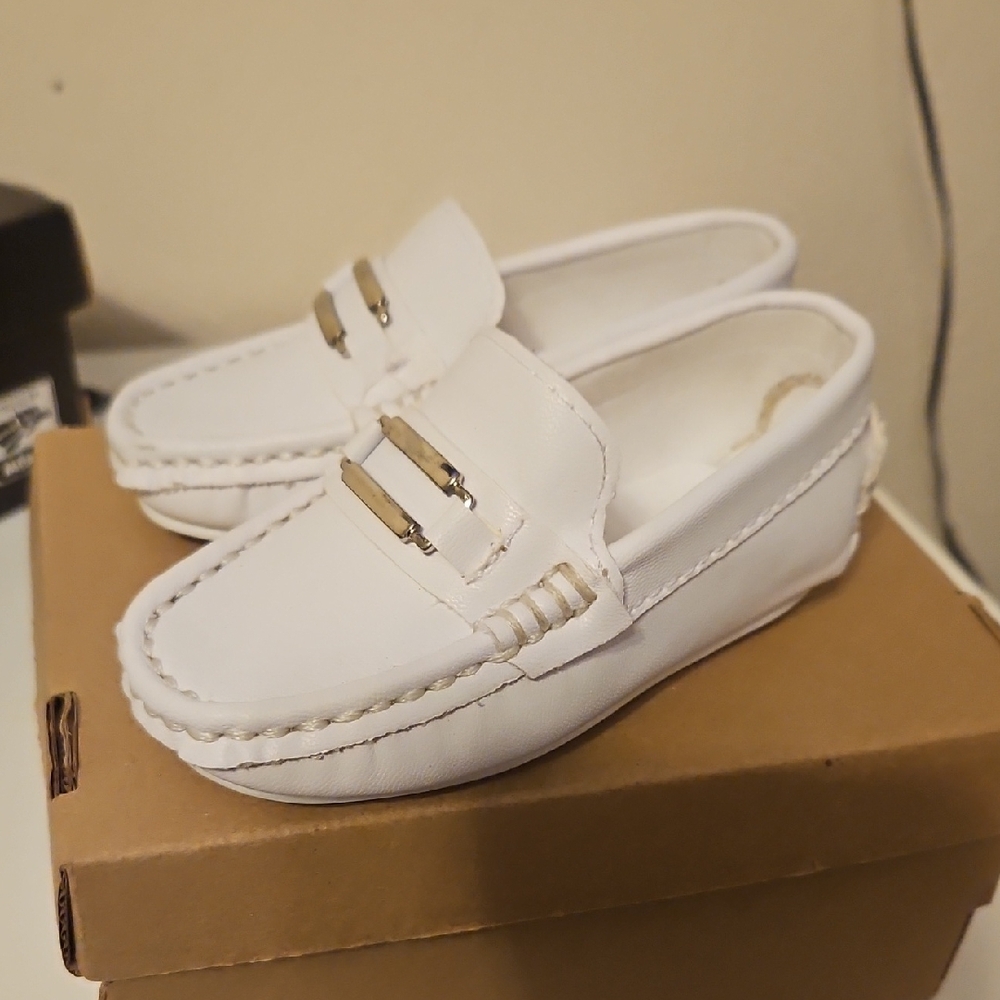 White Loafers with Gold Accents